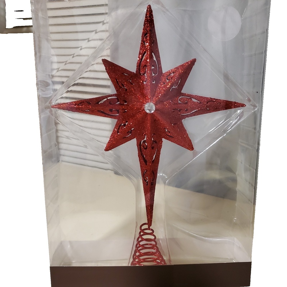 Christmas Traditions Tree Topper Star Red Quality Glitter New Open Box